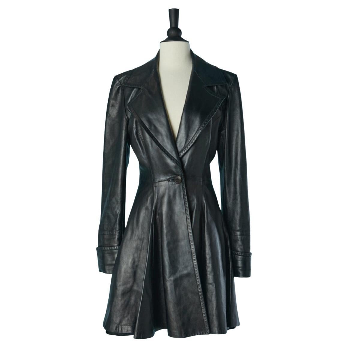 Black leather single breasted coat JEAN-LOUIS SCHERRER