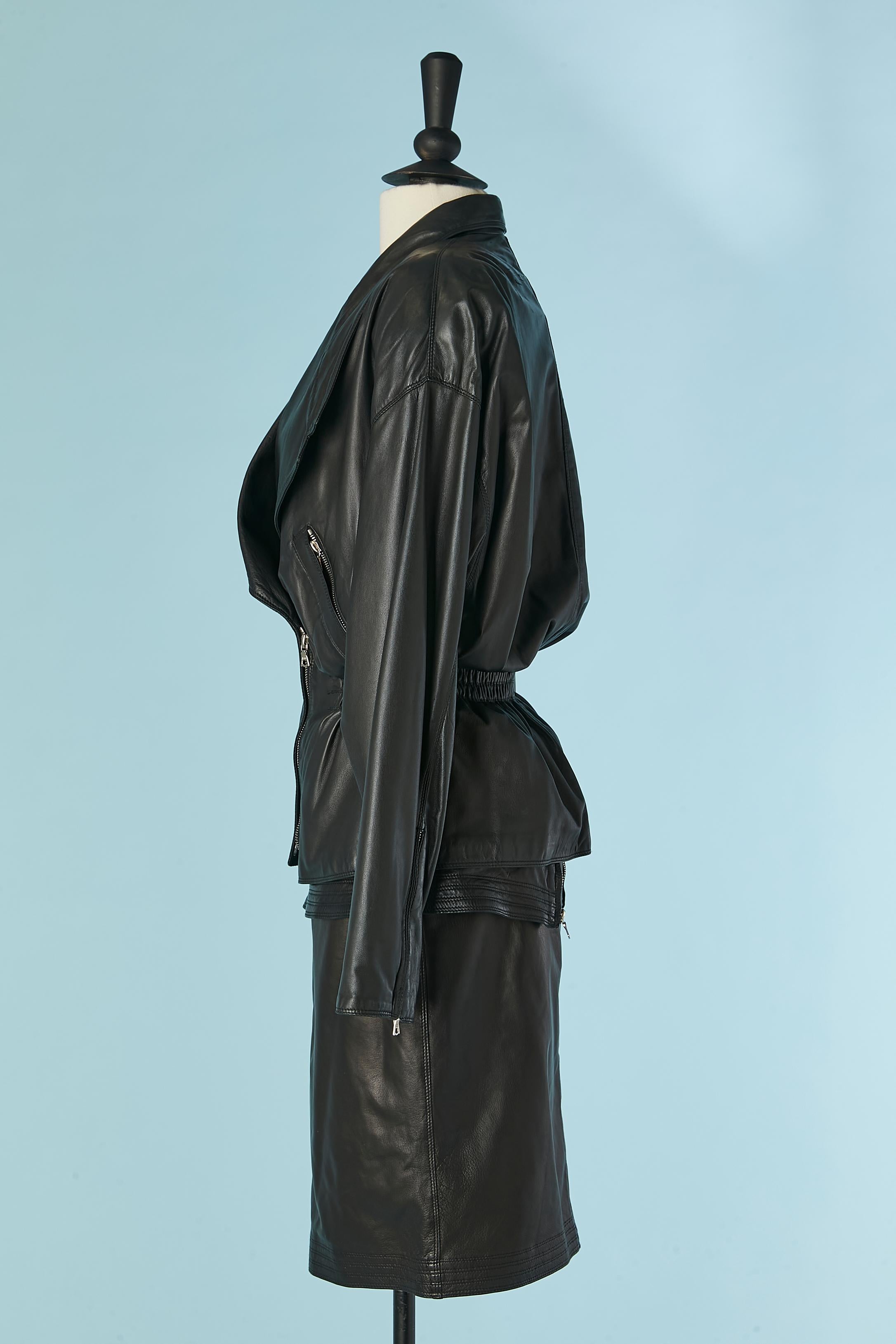 Black leather skirt-suit Gianni Versace For Sale 1