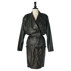 Vintage Black leather skirt-suit Gianni Versace 