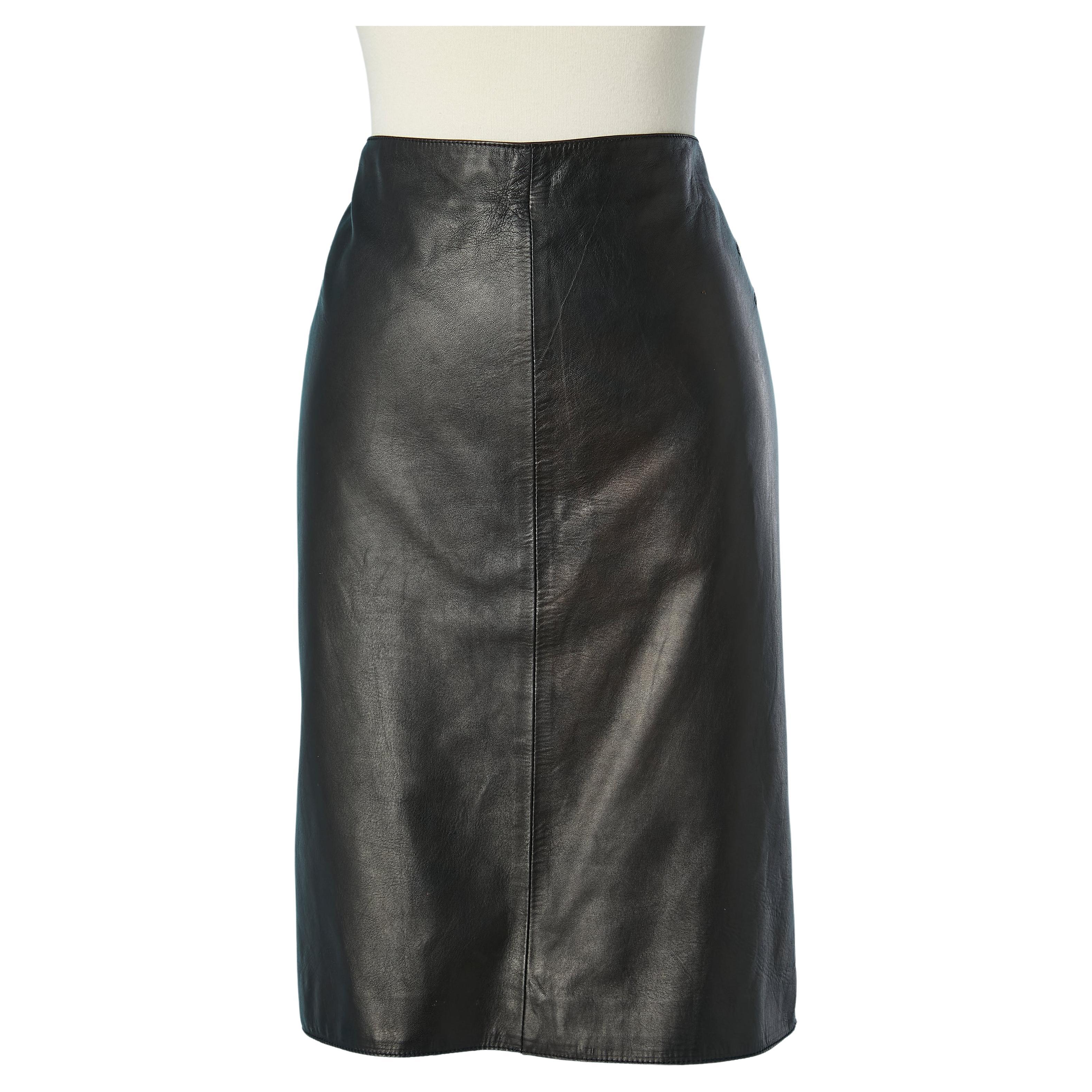 Black leather skirt Valentino  For Sale