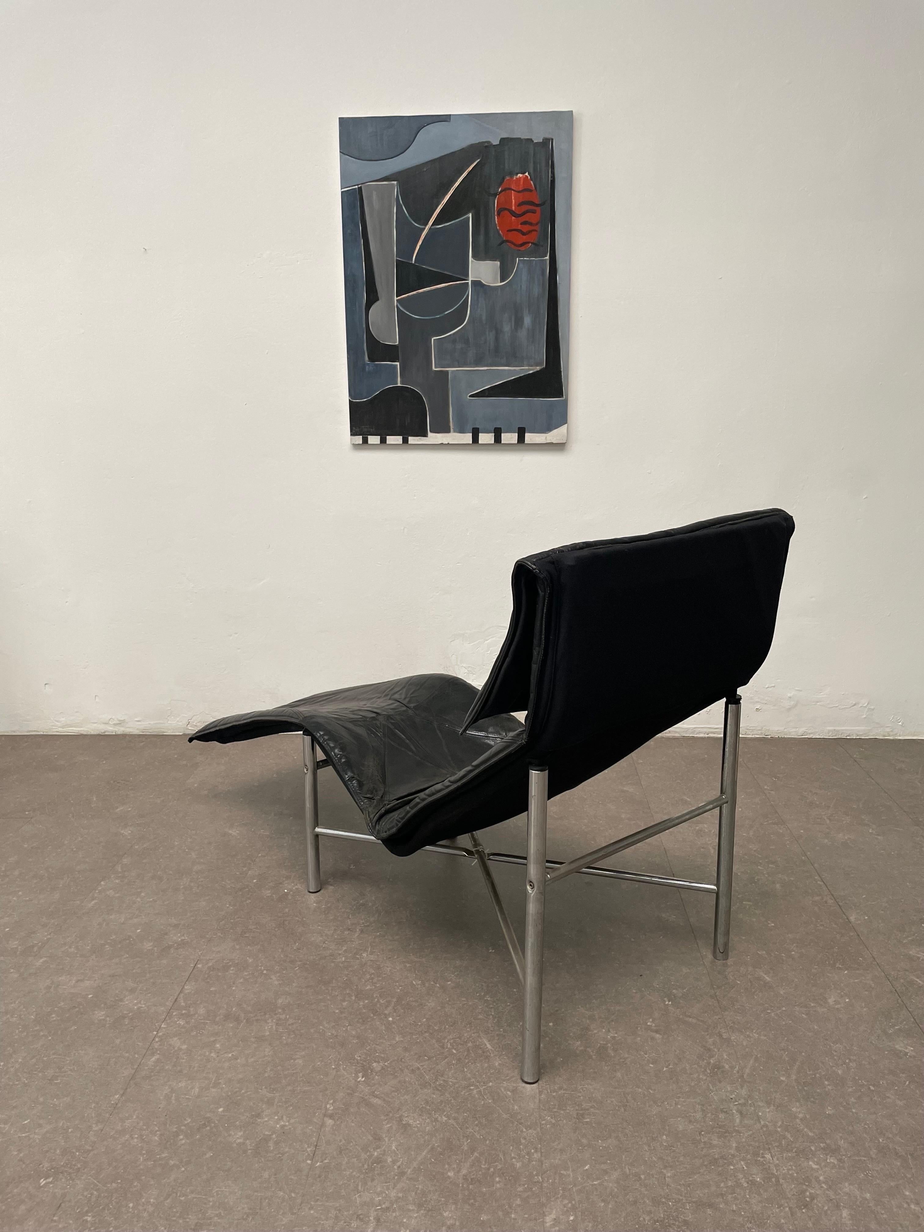 Schwarze Leder-Chaise Longue 'Skye' von Tord Björklund, Ikea Schweden, 1970er Jahre (Schwedisch) im Angebot