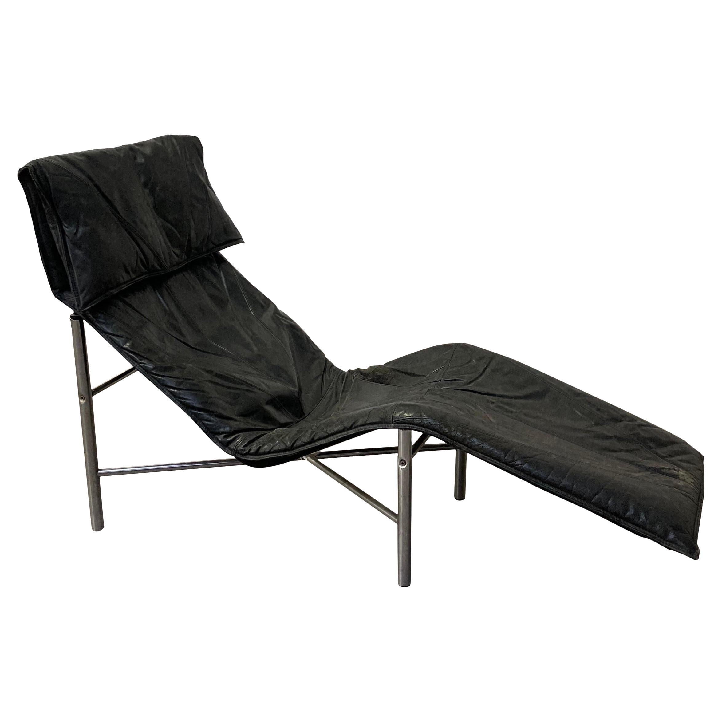 Chaise longue 'Skye' in pelle nera di Tord Björklund, Ikea Svezia, anni '70