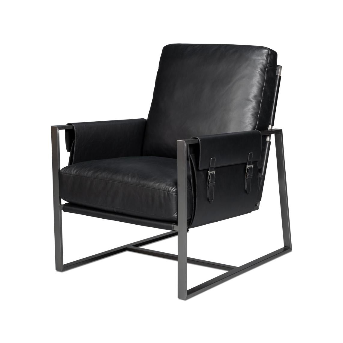 Black Leather Sling Accent Chair