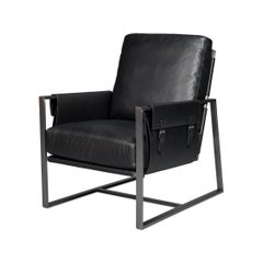 Black Leather Sling Accent Chair