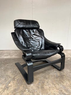 Black Leather Sling Armchair by Åke Fribyter for Skipper Møbler, Sweden, 1970s