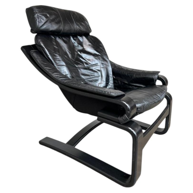 Black Leather Sling Armchair by Åke Fribyter for Skipper Møbler, Sweden, 1970s