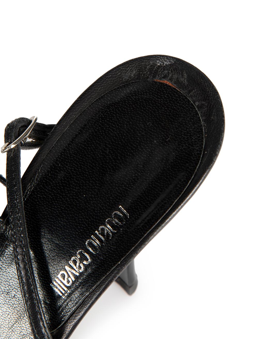 Black Leather Snake Head Strap Heeled Sandals Size IT 38.5 1