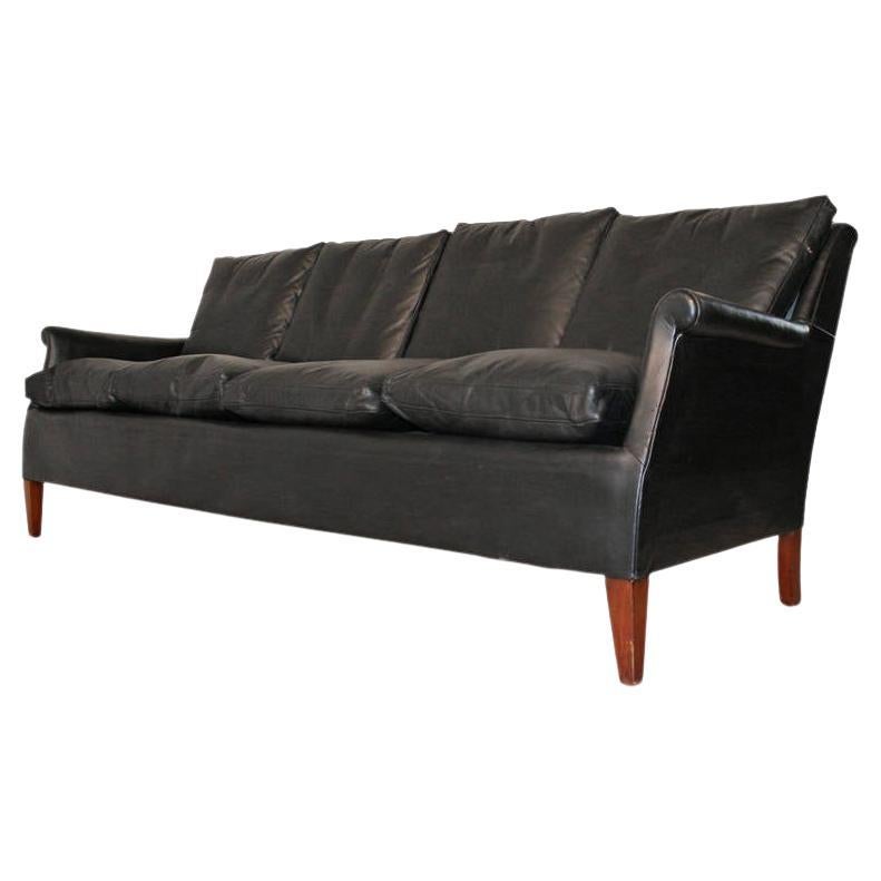 Black Leather Sofa and Armchair Attributed to Frits Henningsen, C1950s For Sale