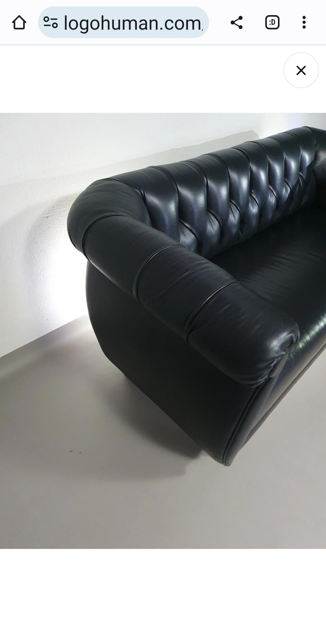 Black leather sofa by Anna Gili for Mastrangelo  Milan Furniture 1996 For Sale 3