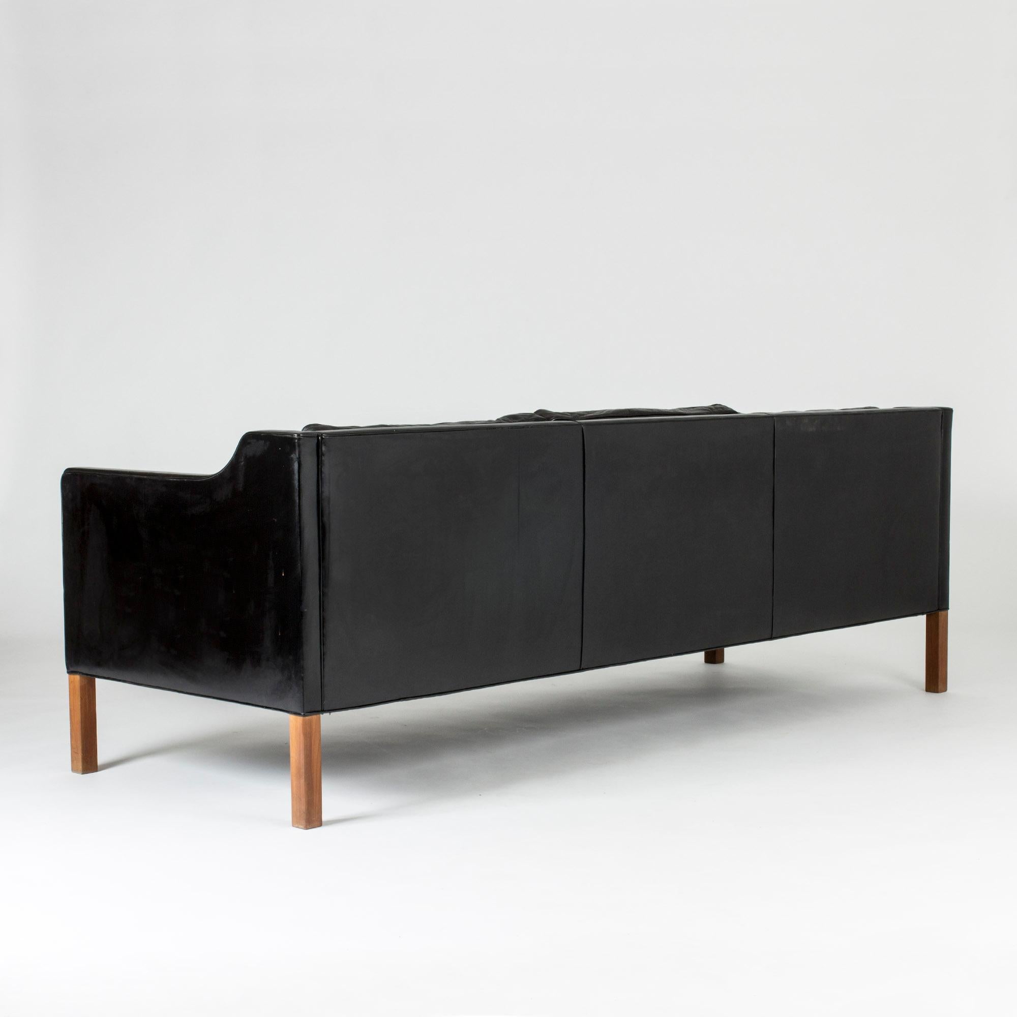 Scandinavian Modern Black Leather Sofa by Børge Mogensen