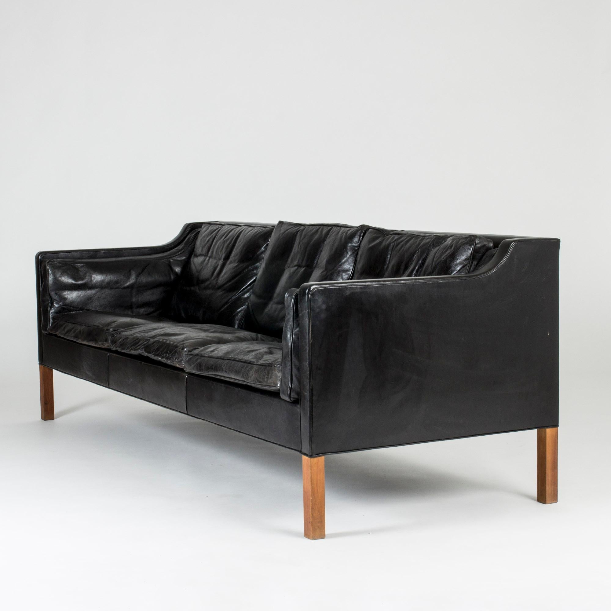 Danish Black Leather Sofa by Børge Mogensen