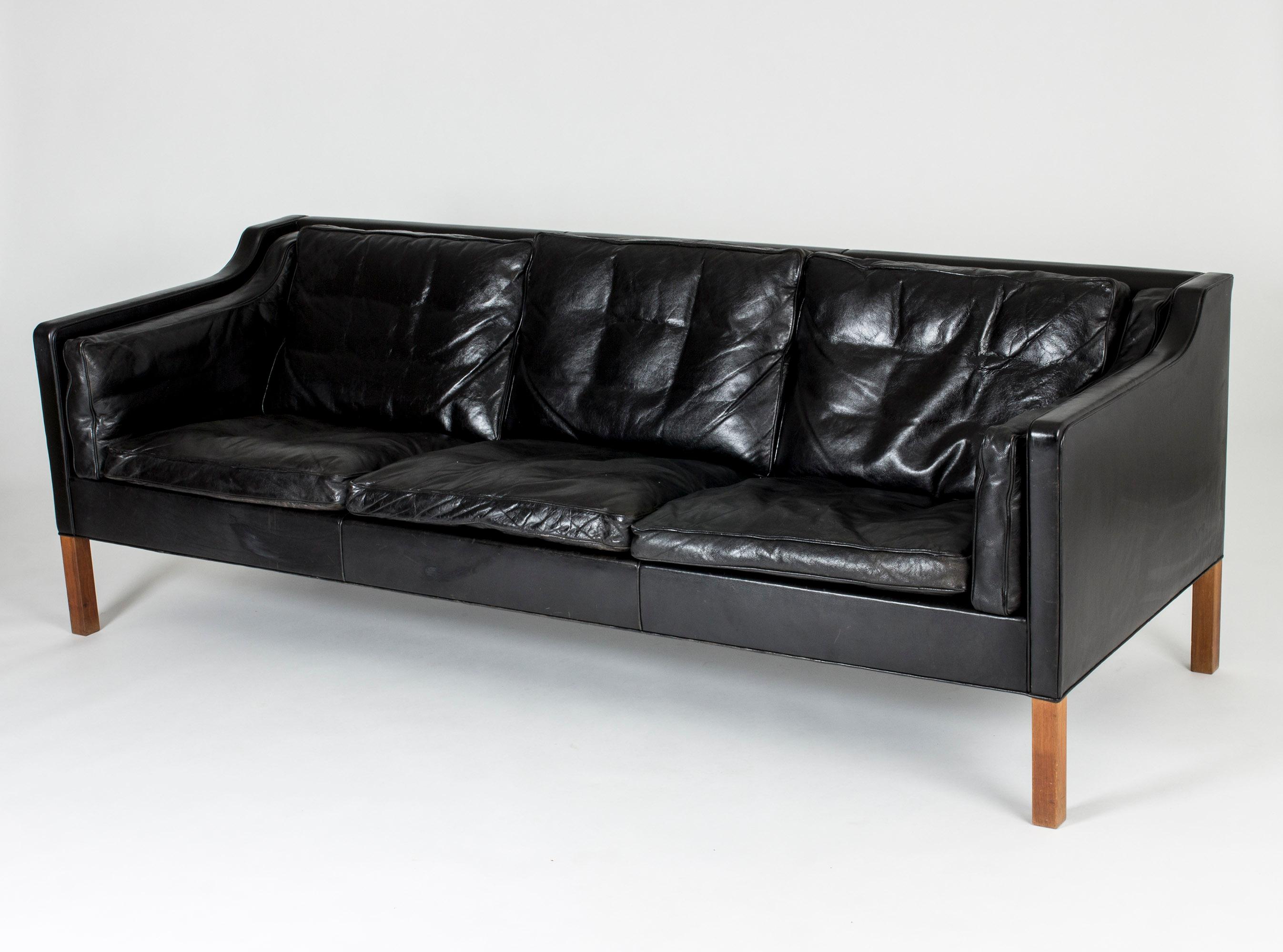 Black Leather Sofa by Børge Mogensen 1