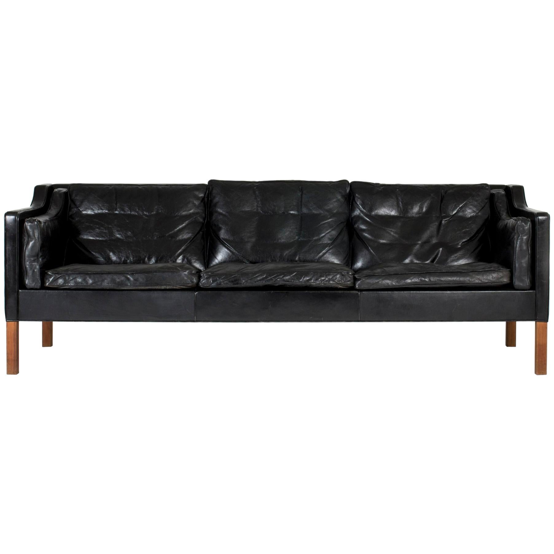 Black Leather Sofa by Børge Mogensen