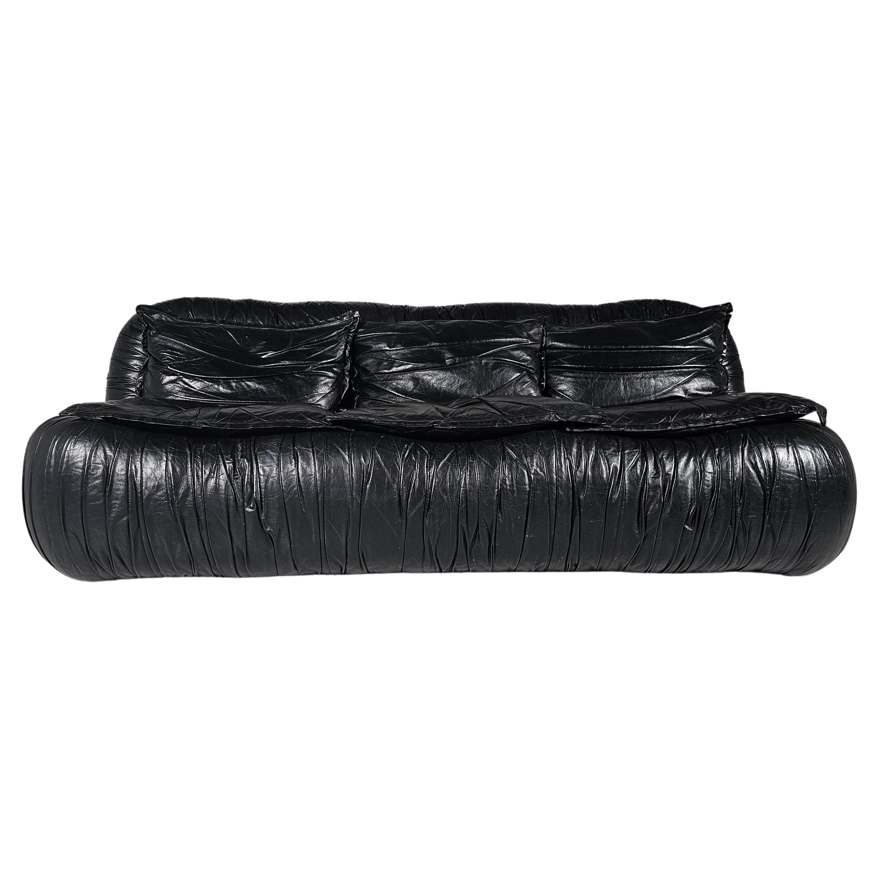 Black leather sofa by De Pas, d'Urbino and Lomazzi for Dall'Oca, 1970s For Sale