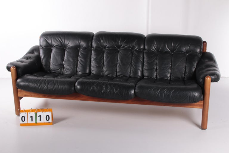 Swedish Black Leather Sofa by Gote Mobler Nassjo, 1960, Sweden For Sale