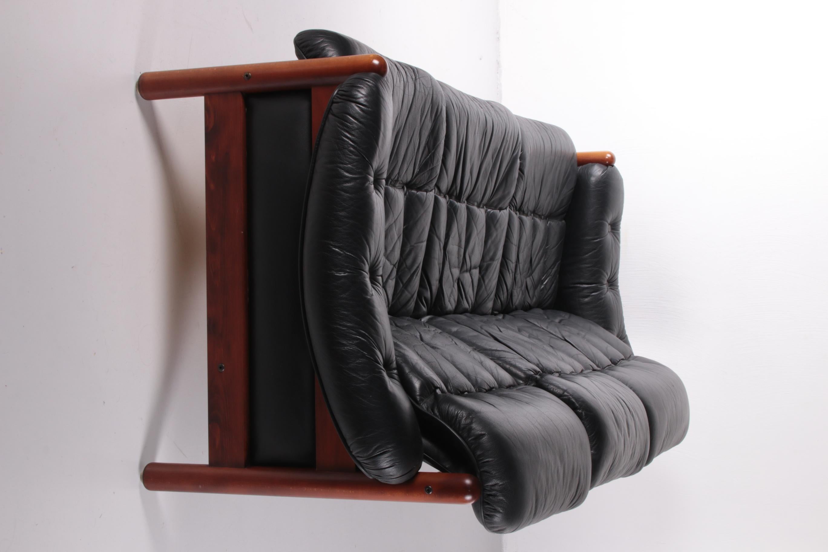 Mid-Century Modern Black Leather Sofa by Gote Mobler Nassjo, 1960, Sweden