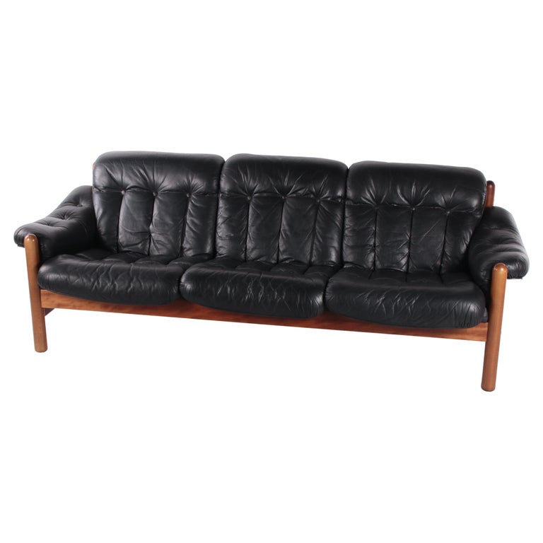 Black Leather Sofa by Gote Mobler Nassjo, 1960, Sweden For Sale