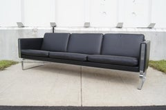 Black Leather Sofa by Hans Wegner, Model CH103, for Carl Hansen & Son