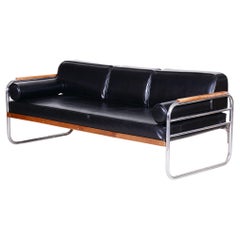 Black Leather Sofa Made by Thonet in 1930s Czechia