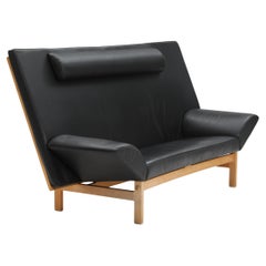 Vintage Black Leather Sofa Model Ge-299 by Takashi Okamura & Erik Marquardsen for GETAMA