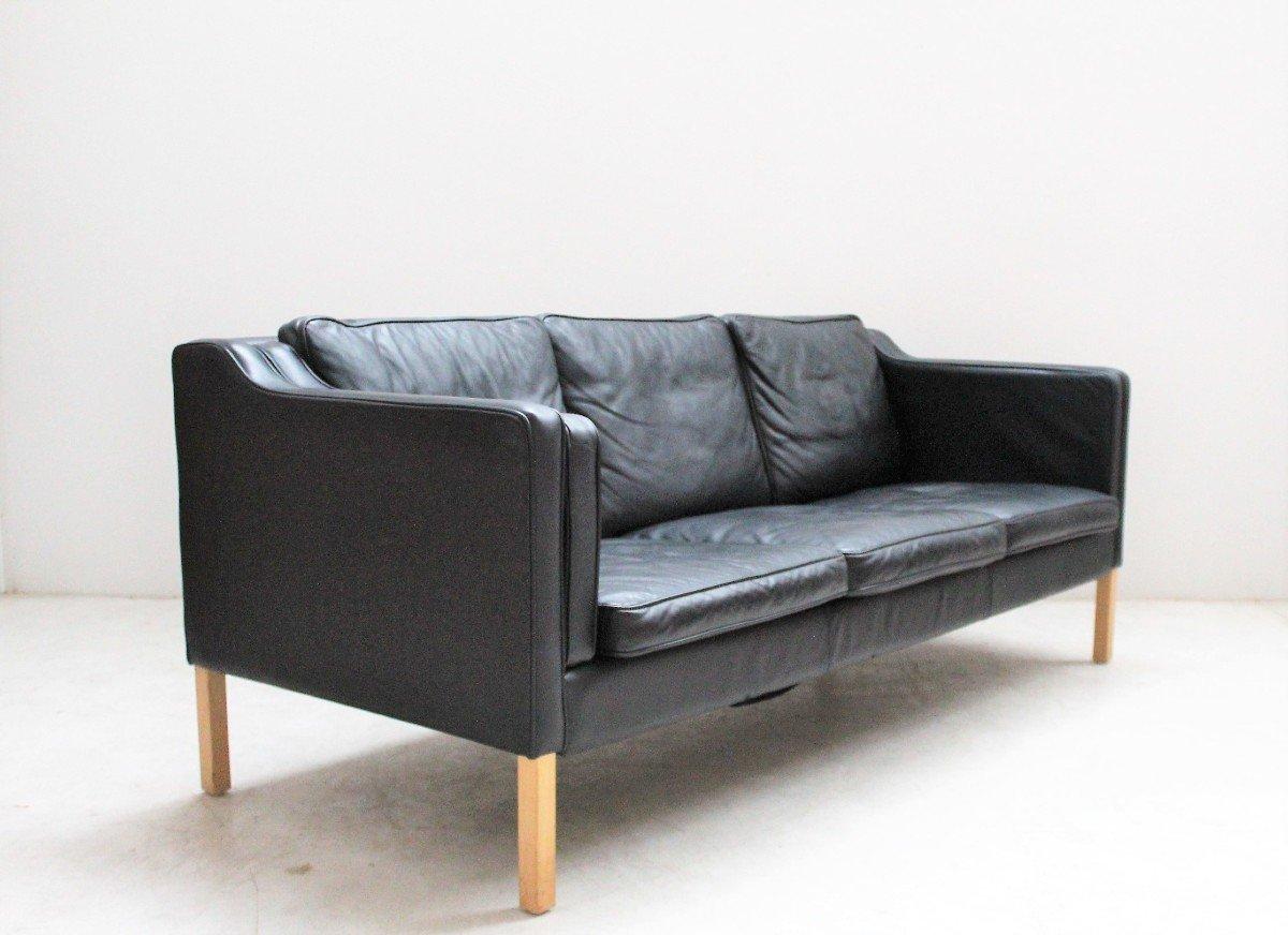 Black Leather Sofa, Scandinavian, 1970s 1