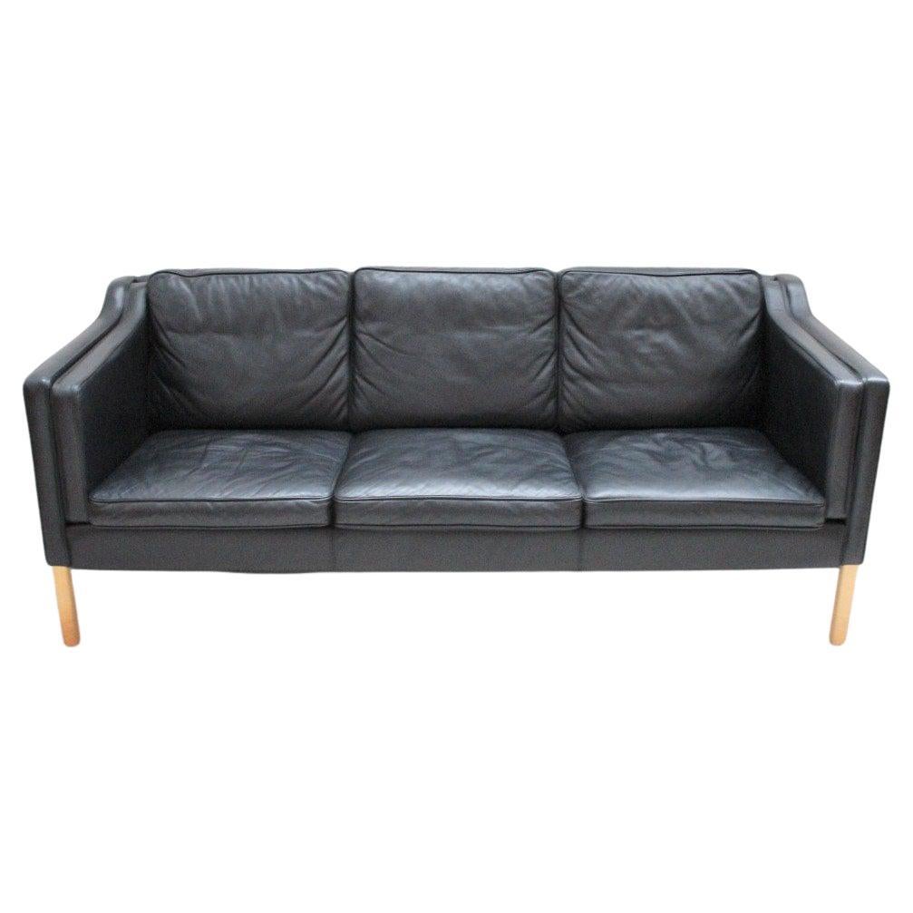 Black Leather Sofa, Scandinavian, 1970s