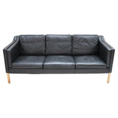 Black Leather Sofa, Scandinavian, 1970s