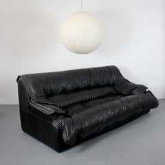 Black leather sofa - Spain - c. 1970
