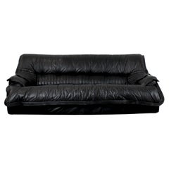 Black leather sofa - Spain - c. 1970