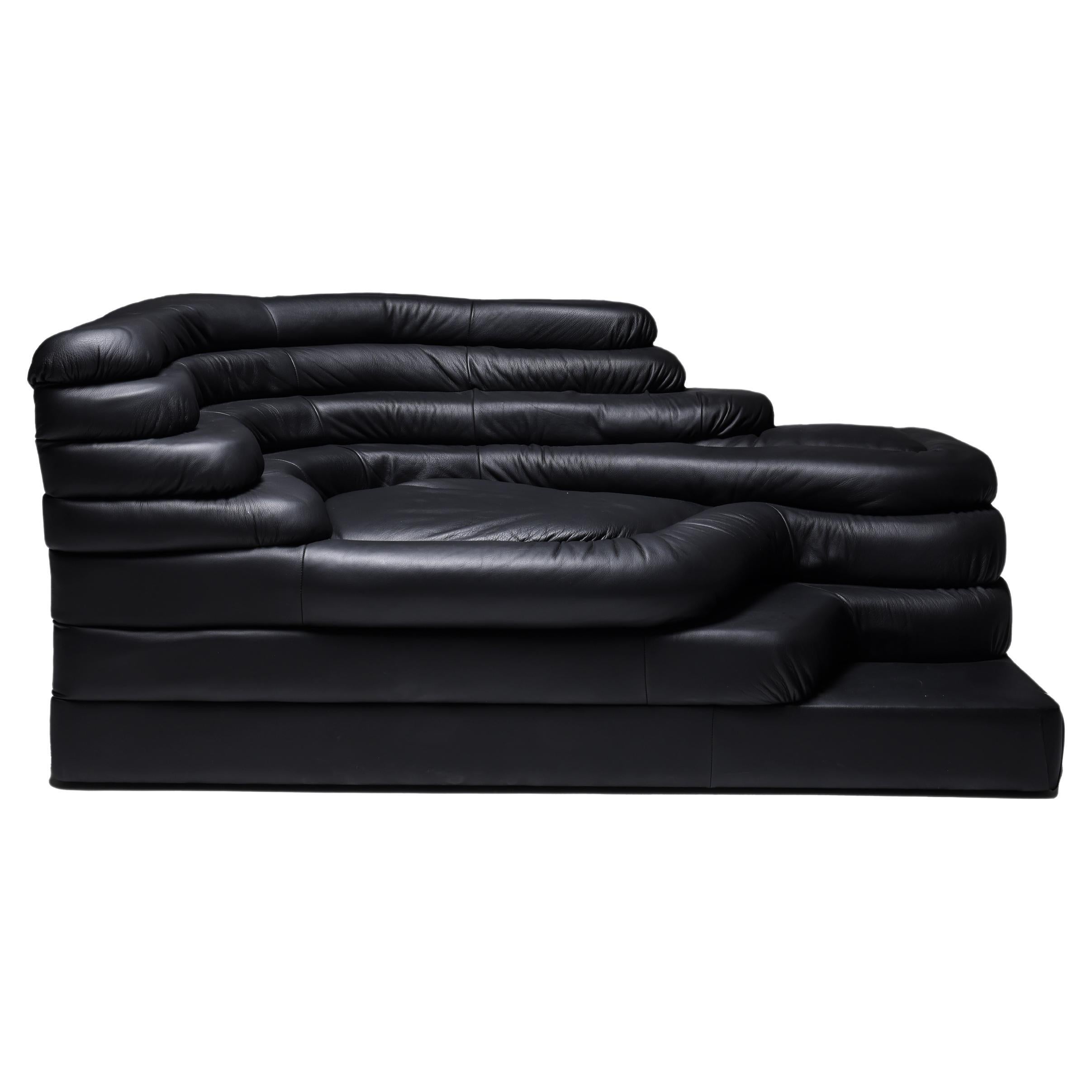 Black leather sofa Terrazza Ubald For Sale