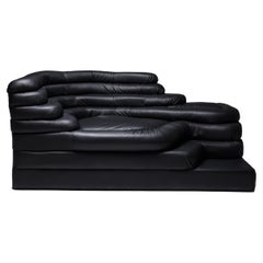 Vintage Black leather sofa Terrazza Ubald