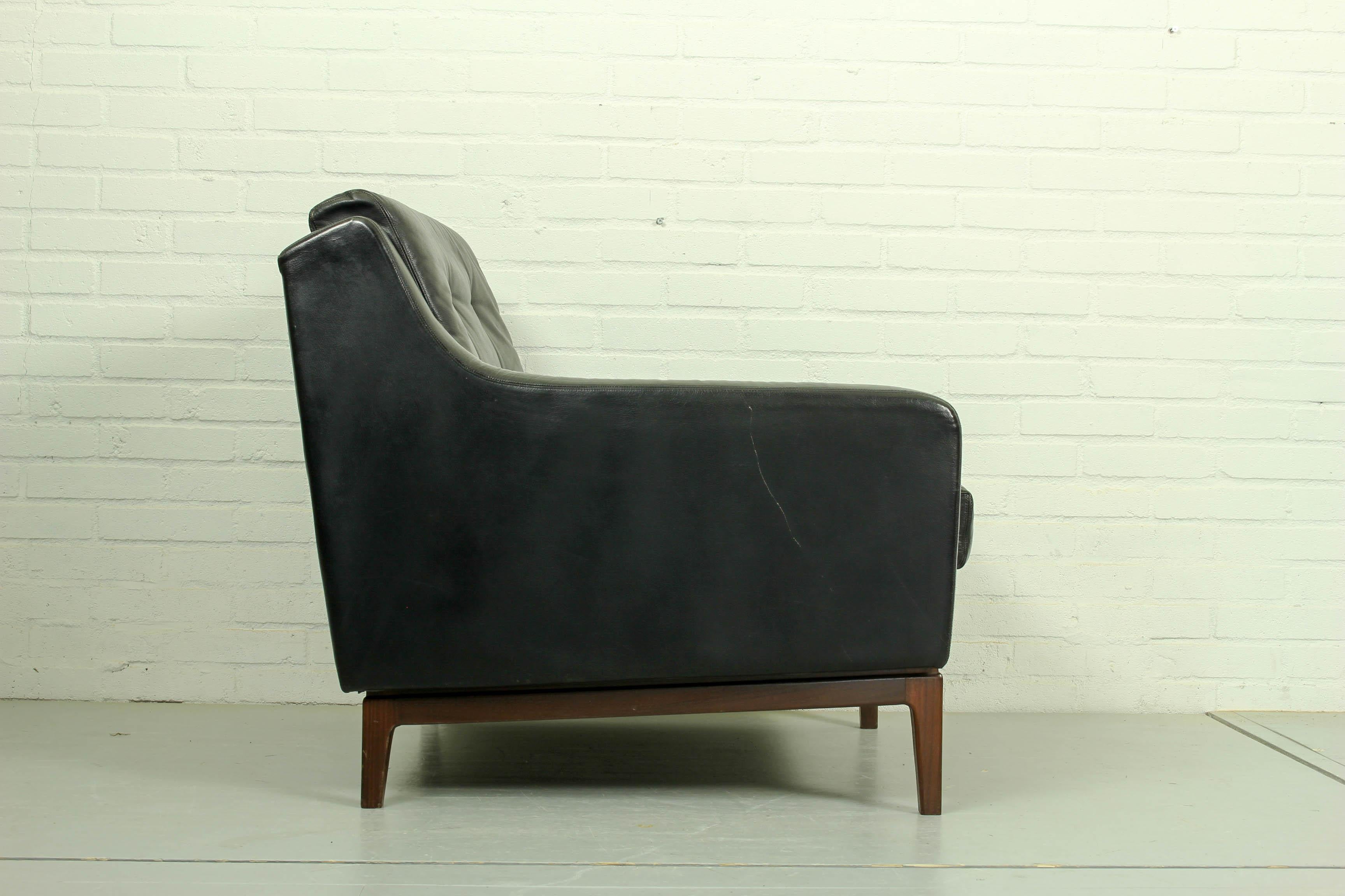 Black Leather Sofa Vintage Retro Teak Mid Century 50s 60s 70s Danish Era 2