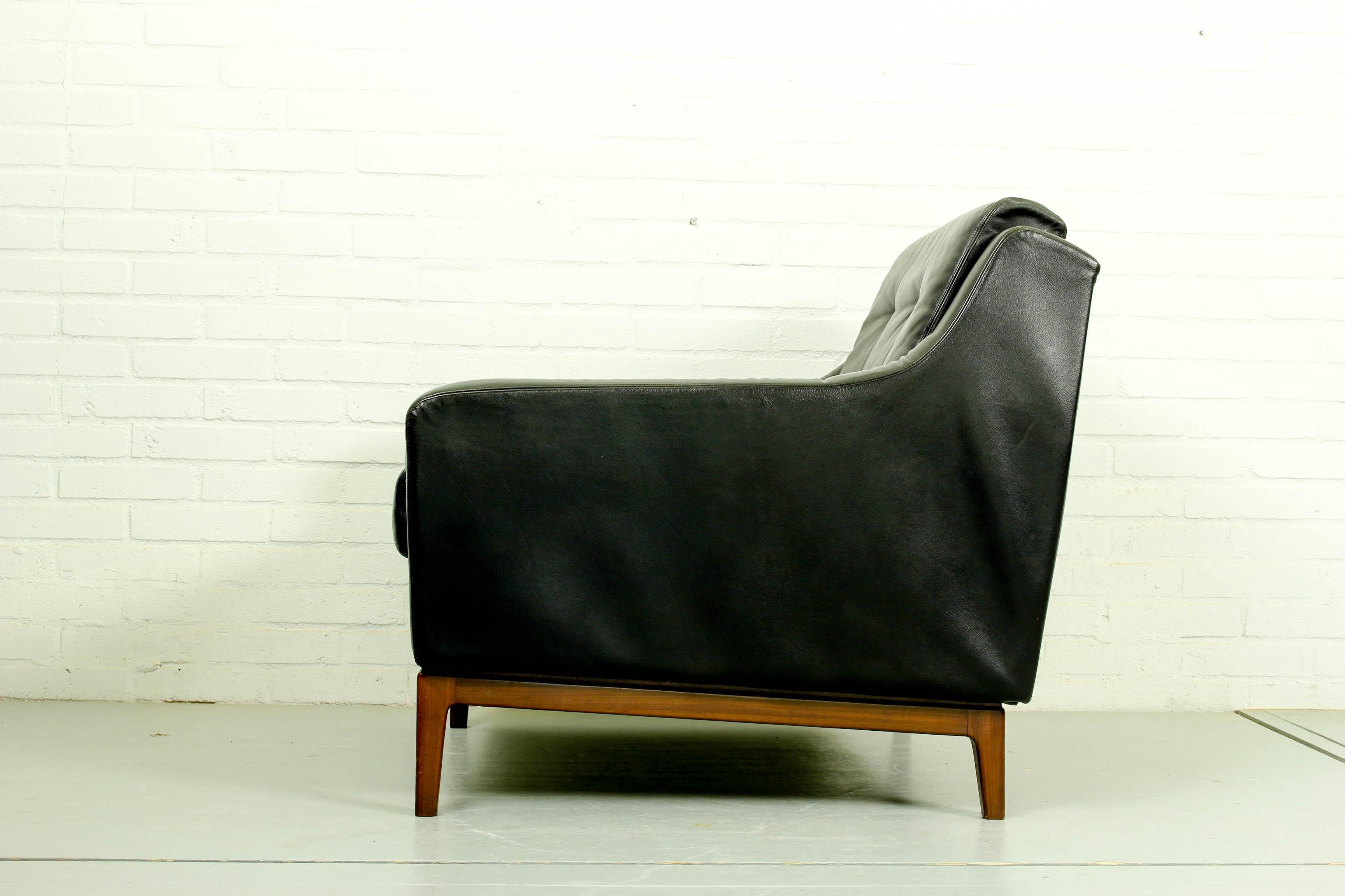 Black Leather Sofa Vintage Retro Teak Mid Century 50s 60s 70s Danish Era 6