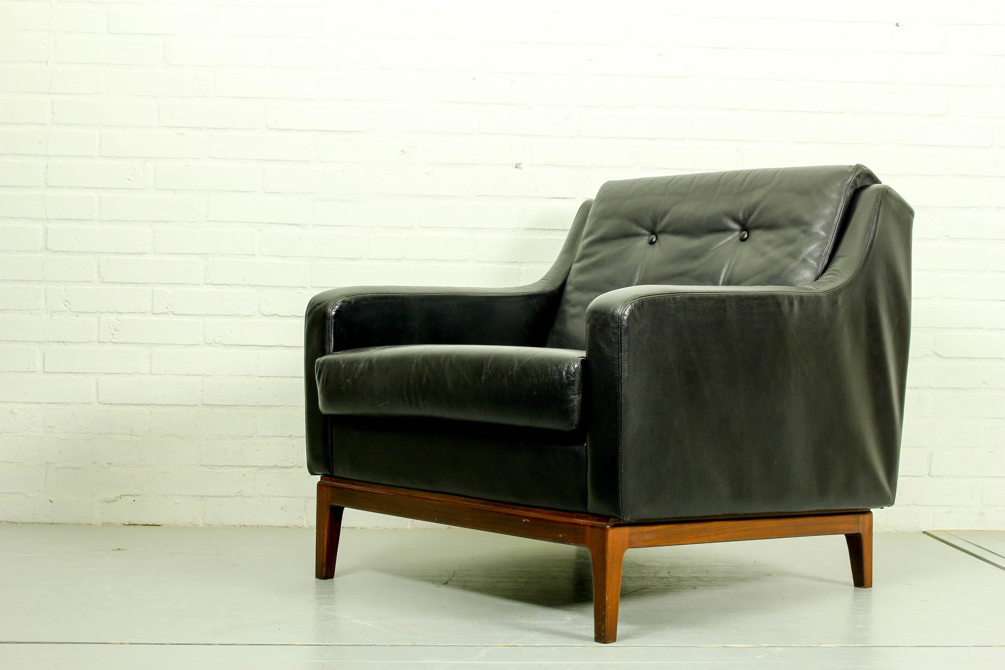 Black Leather Sofa Vintage Retro Teak Mid Century 50s 60s 70s Danish Era 7
