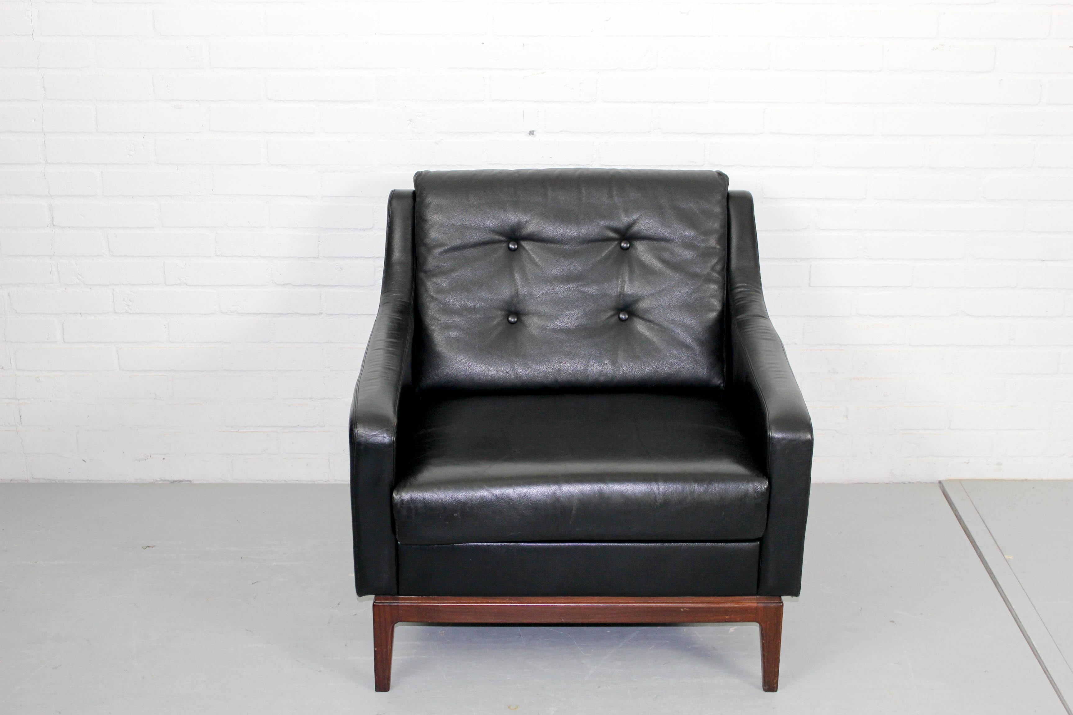 Black Leather Sofa Vintage Retro Teak Mid Century 50s 60s 70s Danish Era 8