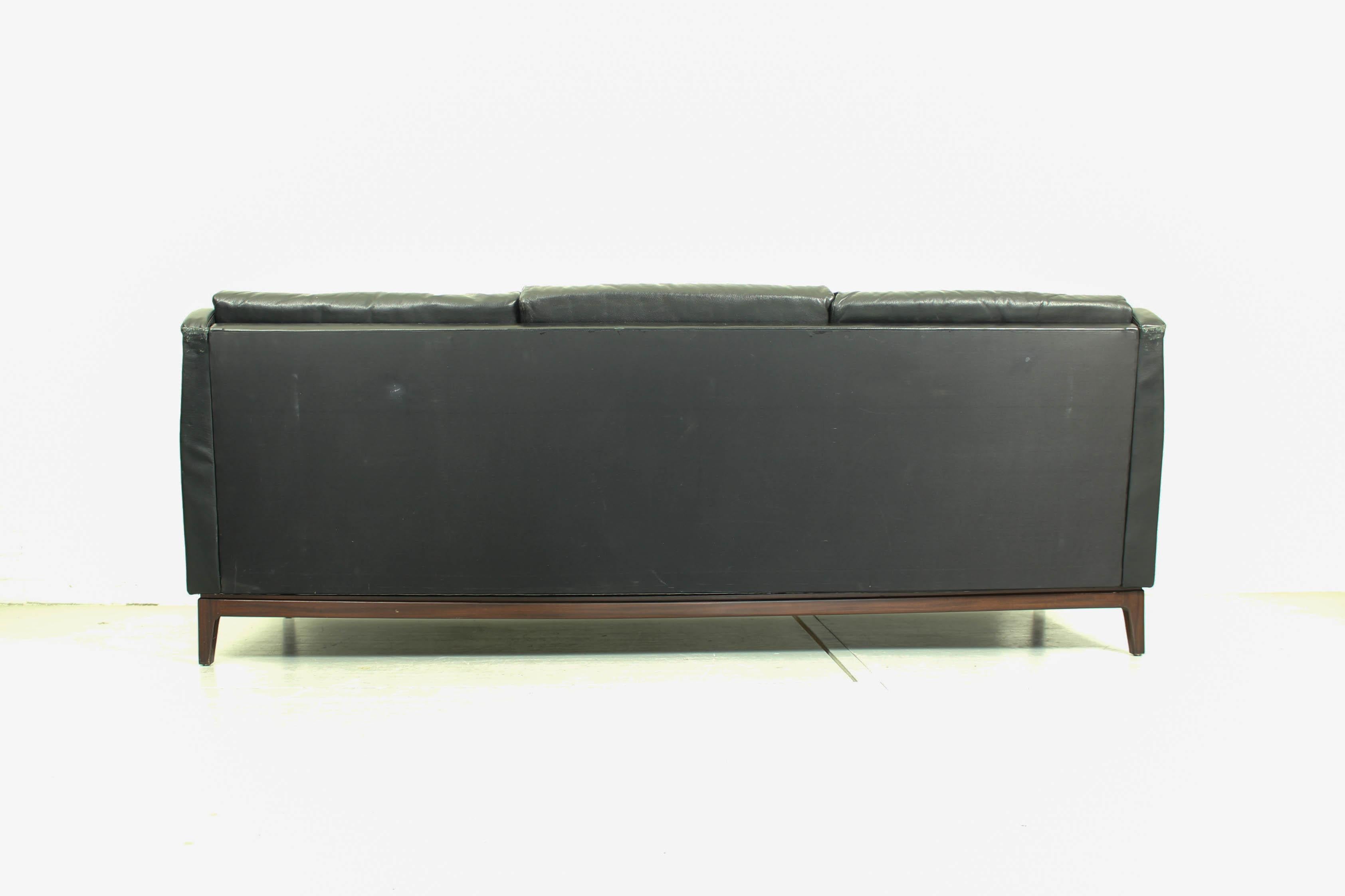 Black Leather Sofa Vintage Retro Teak Mid Century 50s 60s 70s Danish Era 9