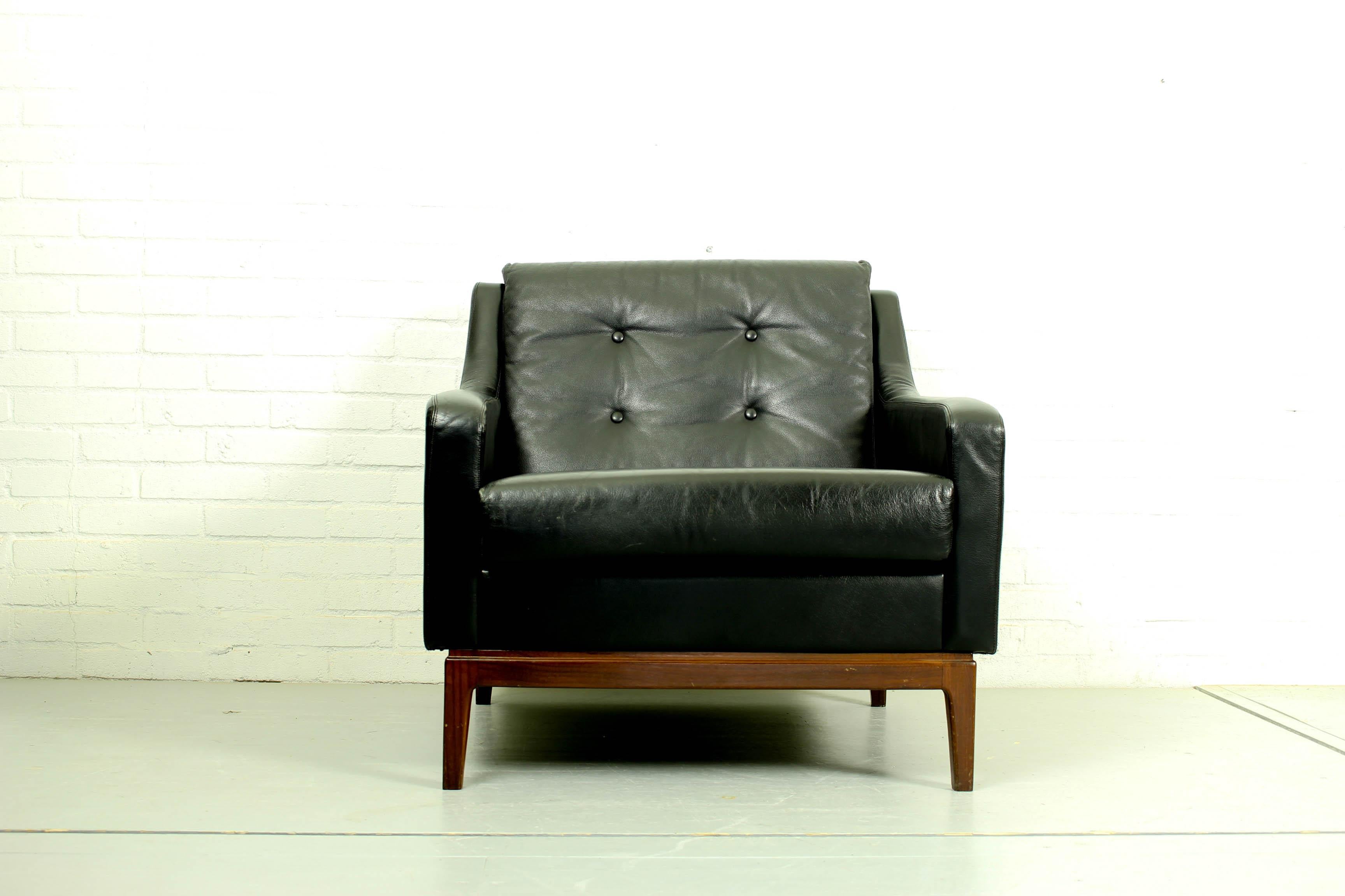Black Leather Sofa Vintage Retro Teak Mid Century 50s 60s 70s Danish Era In Good Condition In Appeltern, Gelderland