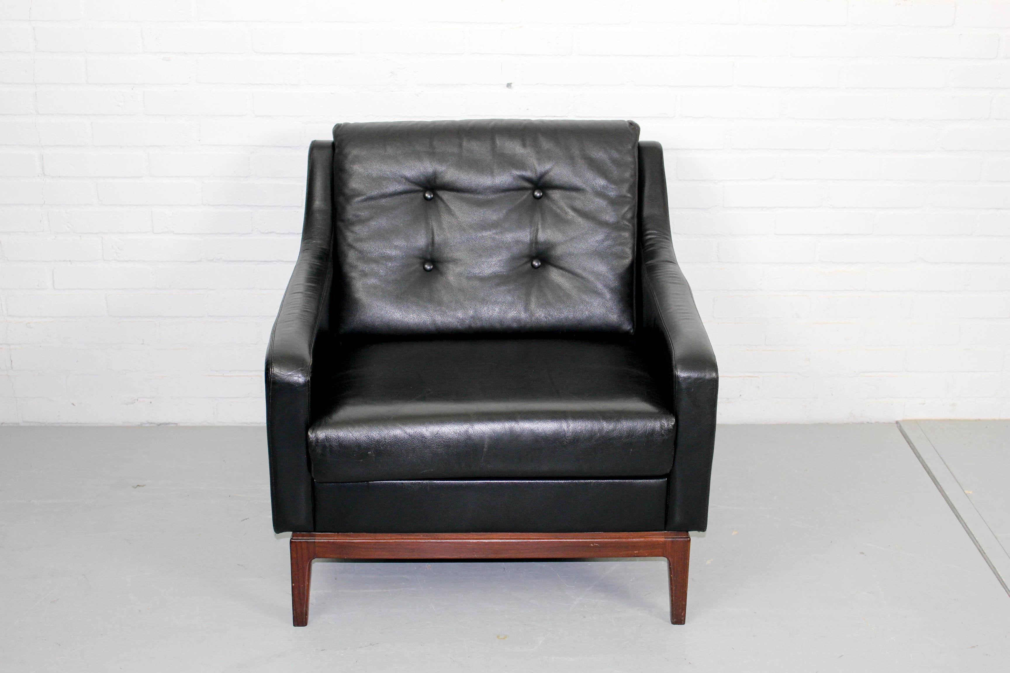 20th Century Black Leather Sofa Vintage Retro Teak Mid Century 50s 60s 70s Danish Era