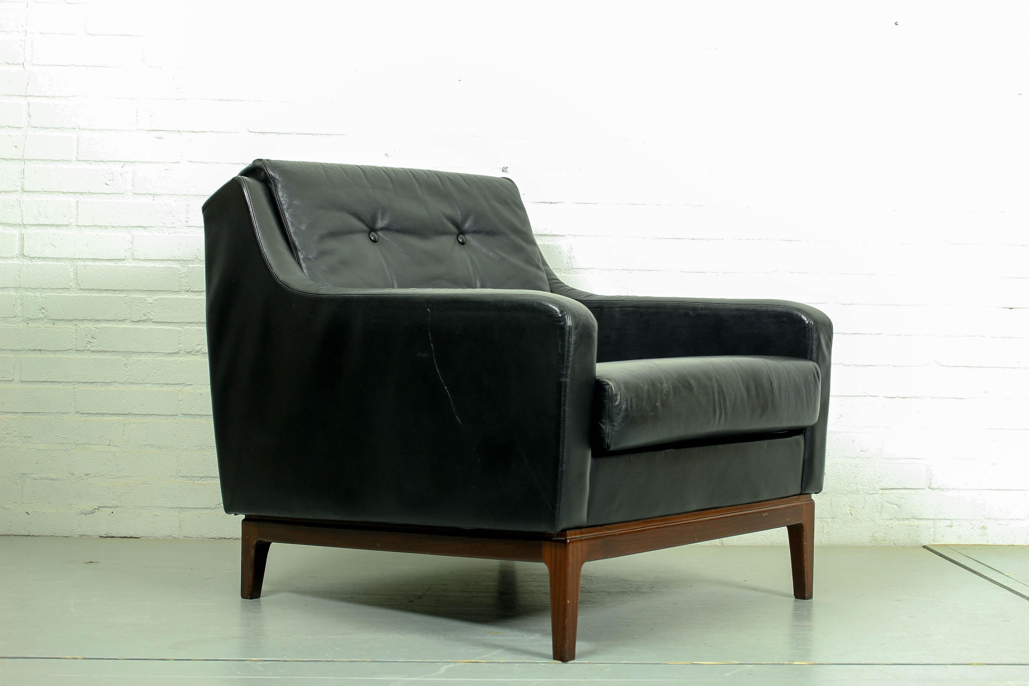 Black Leather Sofa Vintage Retro Teak Mid Century 50s 60s 70s Danish Era 1