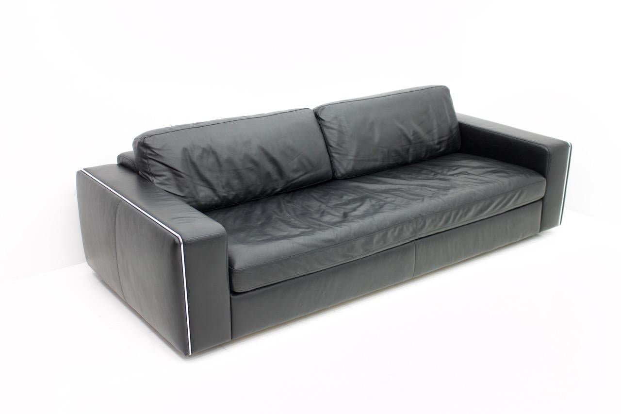 Black Leather Sofa with Chrome Frame, Italy, 1970s (Ende des 20. Jahrhunderts)