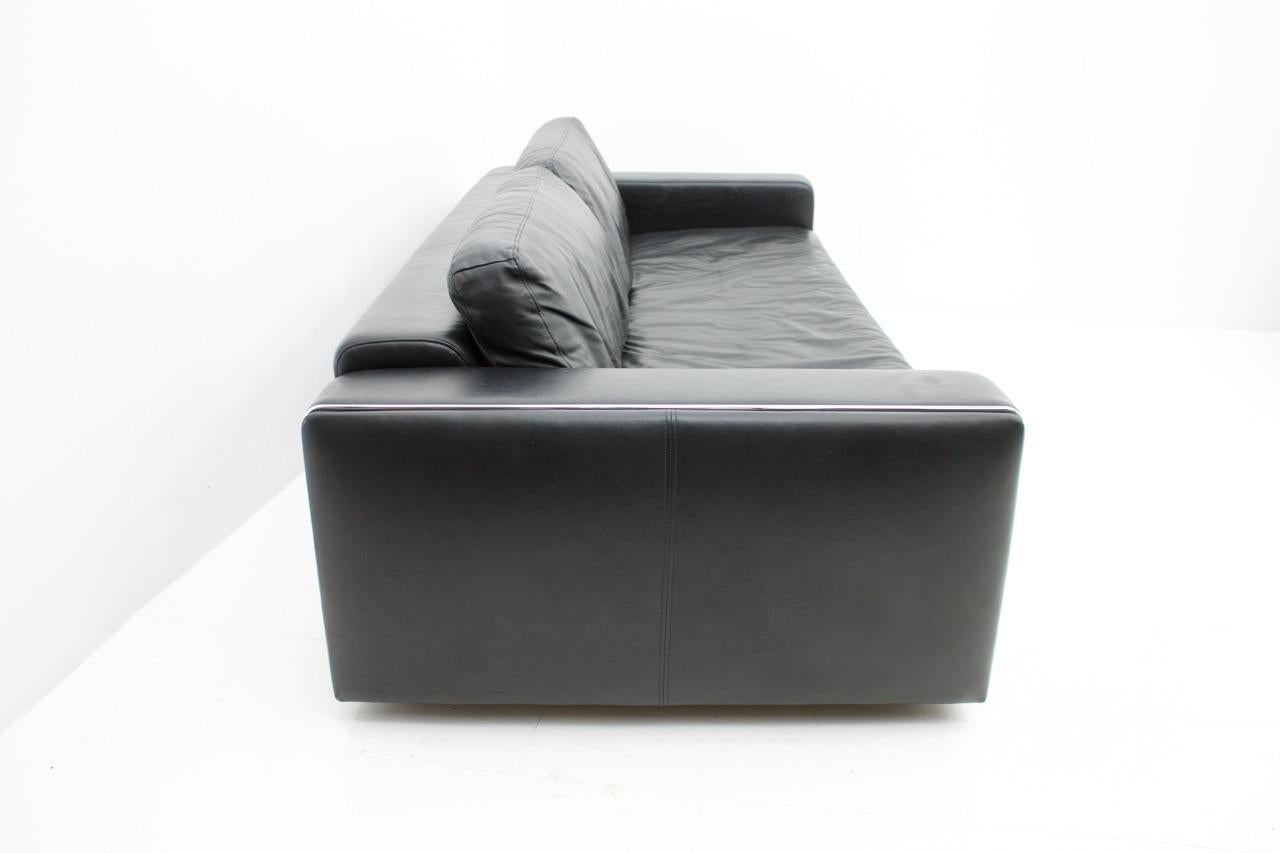 Black Leather Sofa with Chrome Frame, Italy, 1970s 1