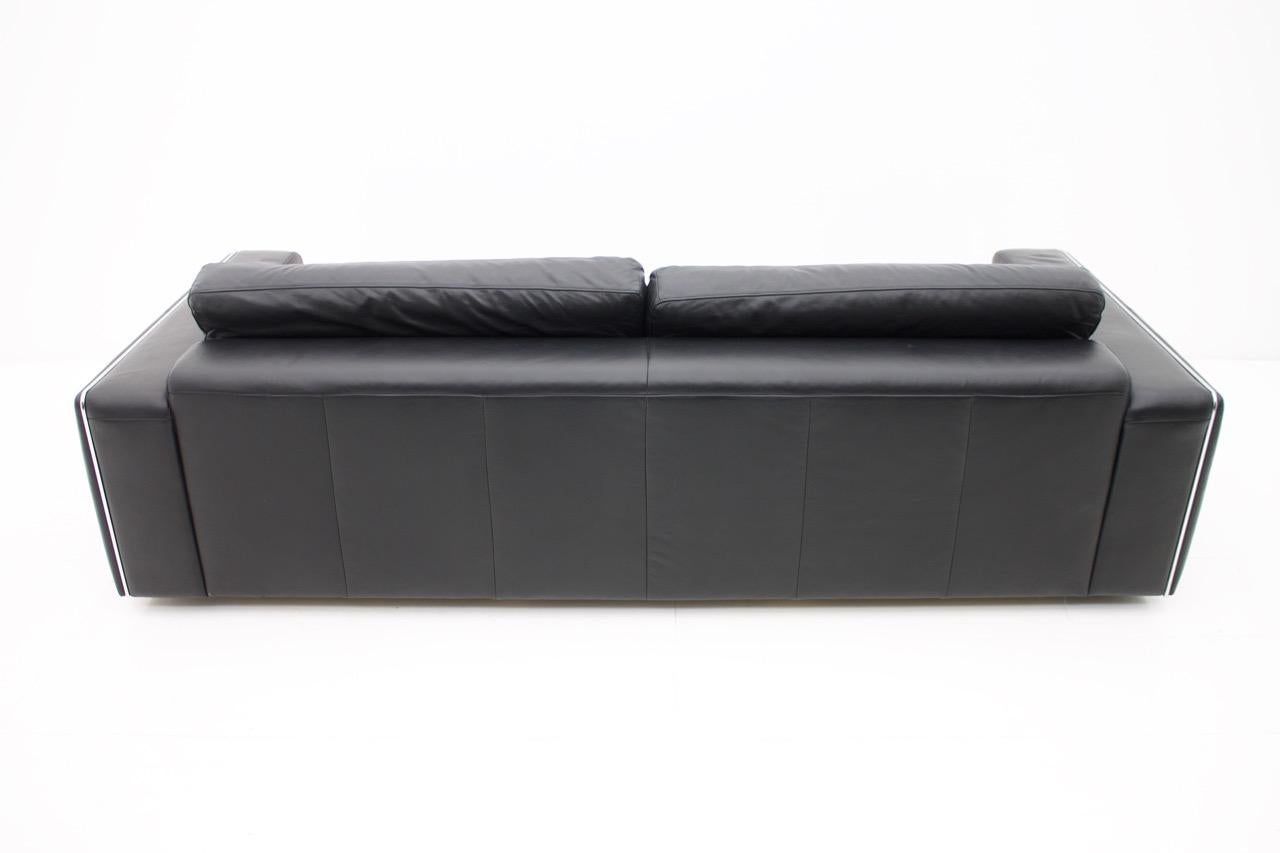Black Leather Sofa with Chrome Frame, Italy, 1970s 2