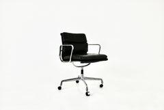 Black Leather Soft Pad Chair by Charles and Ray Eames for Herman Miller, 1970s