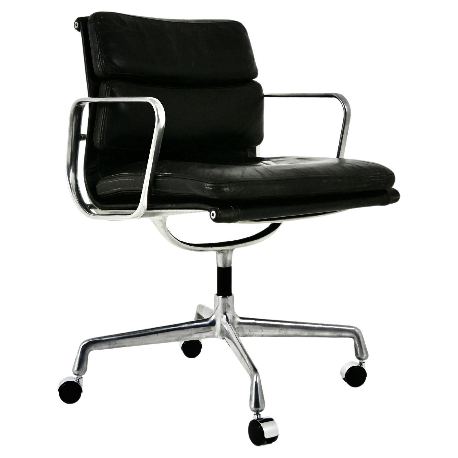 Black Leather Soft Pad Chair by Charles and Ray Eames for Herman Miller, 1970s