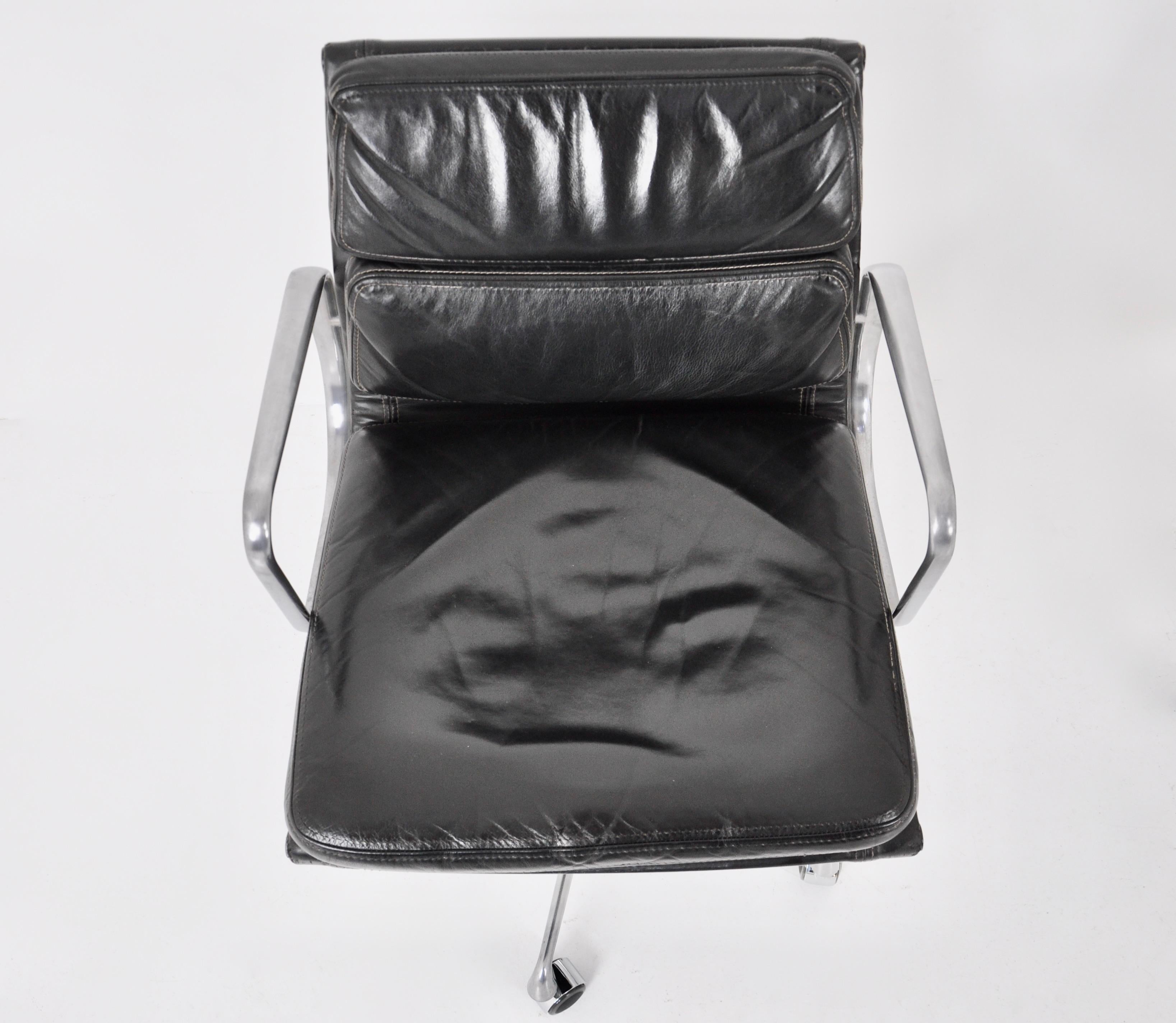 Black Leather Soft Pad Chair by Charles and Ray Eames for Icf, 1970s, Set of 2 3