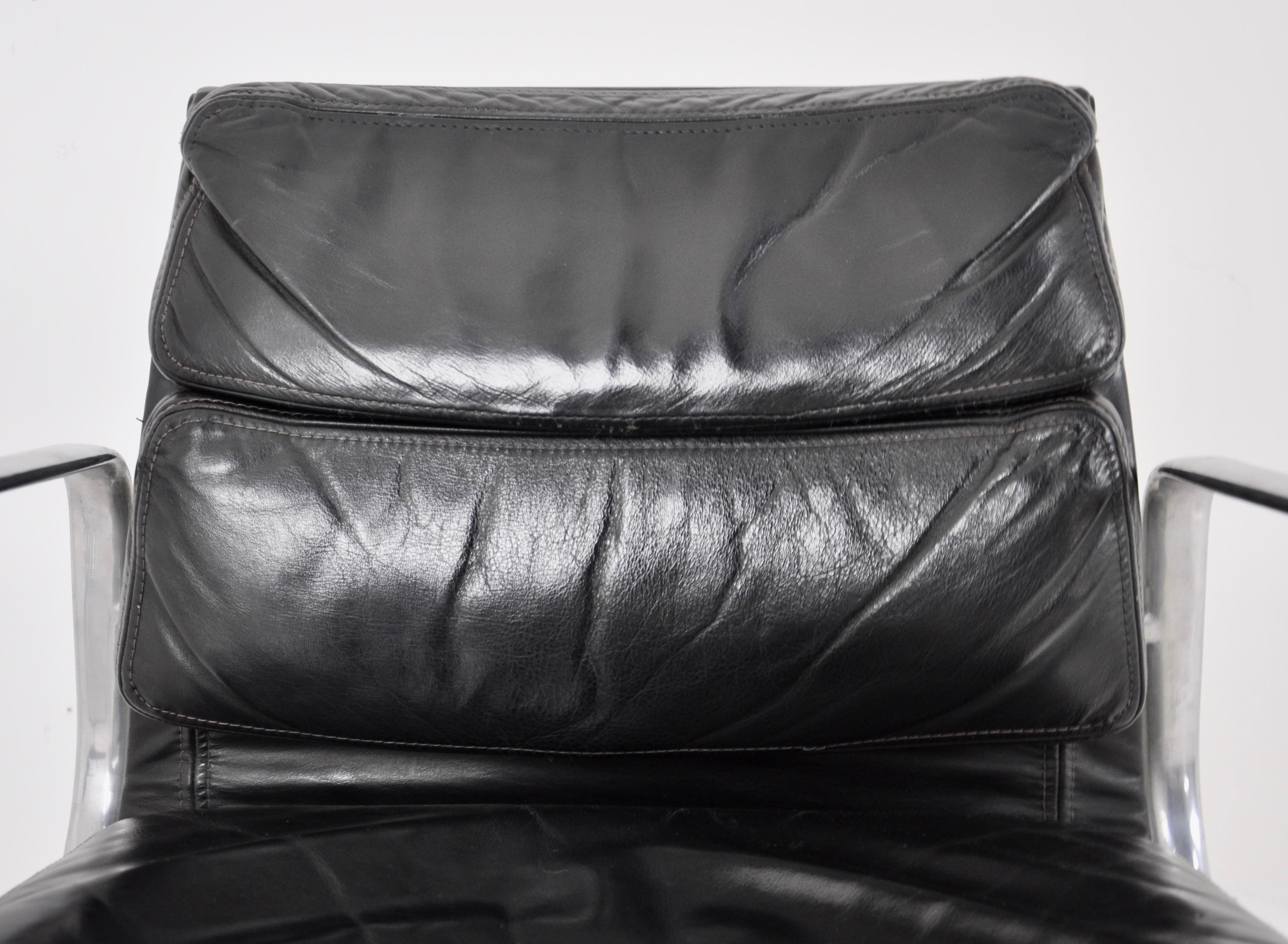 Black Leather Soft Pad Chair by Charles and Ray Eames for Icf, 1970s, Set of 2 5
