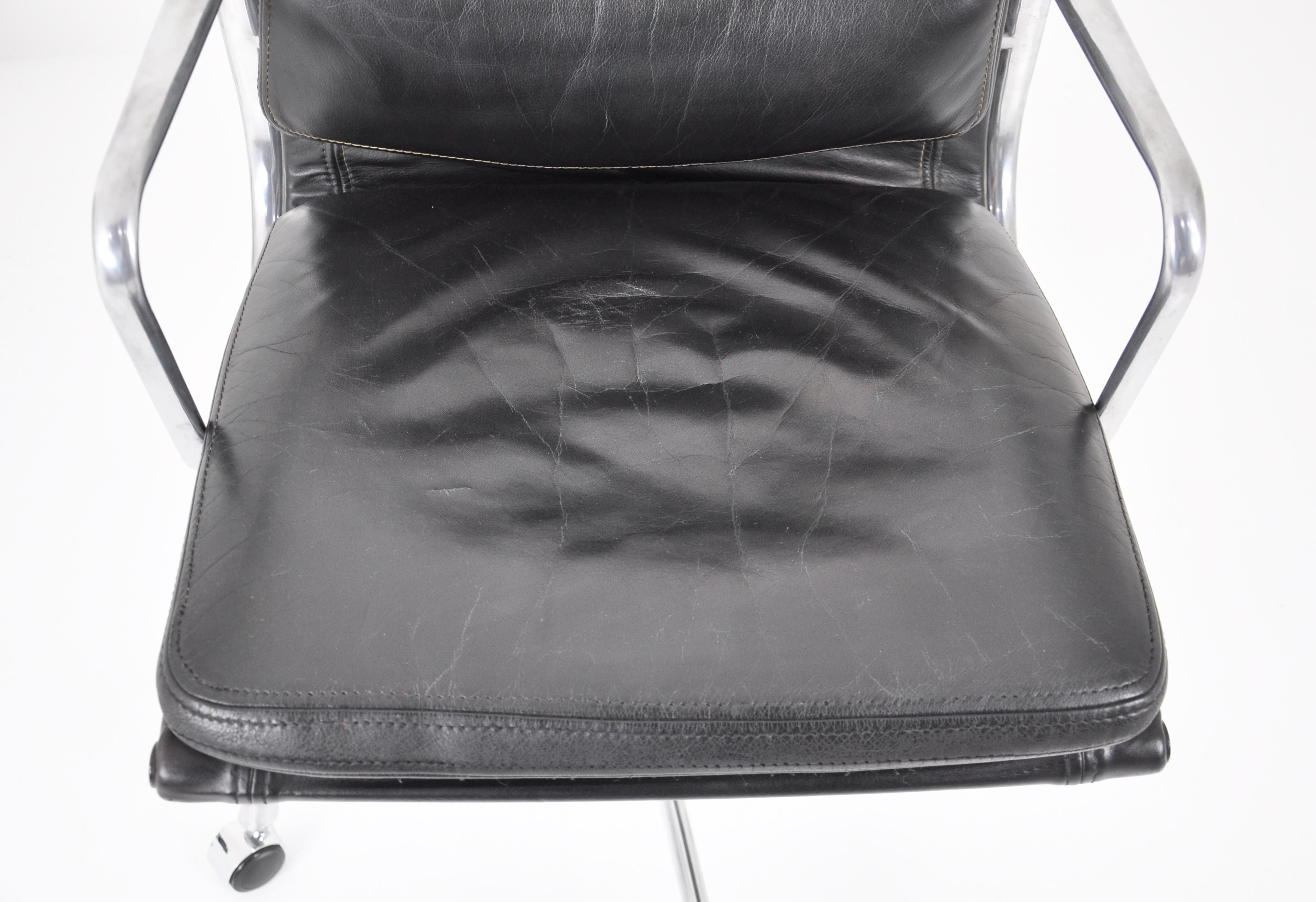 Black Leather Soft Pad Chair by Charles and Ray Eames for Icf, 1970s, Set of 2 5