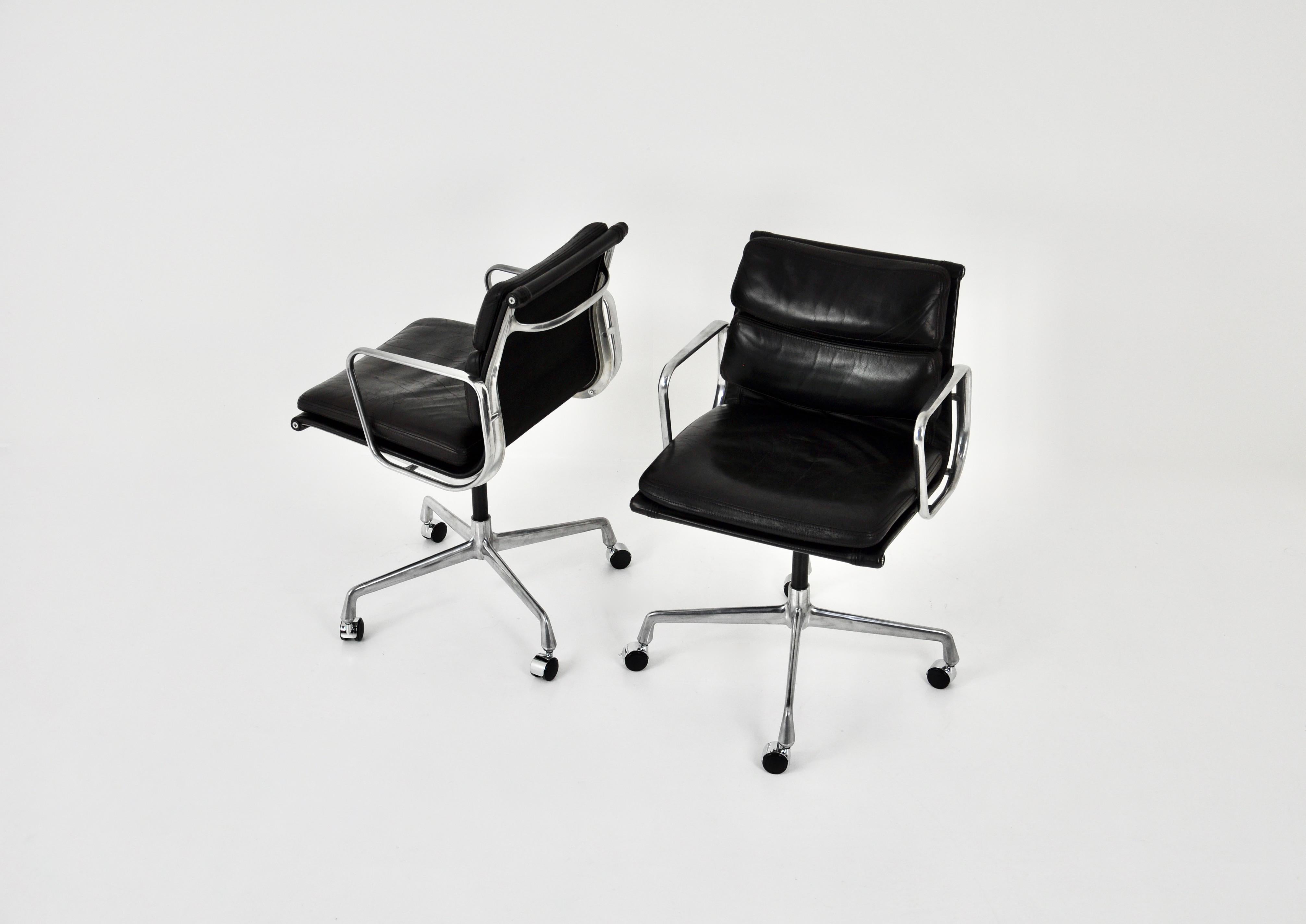 Mid-Century Modern Black Leather Soft Pad Chair by Charles and Ray Eames for Icf, 1970s, Set of 2
