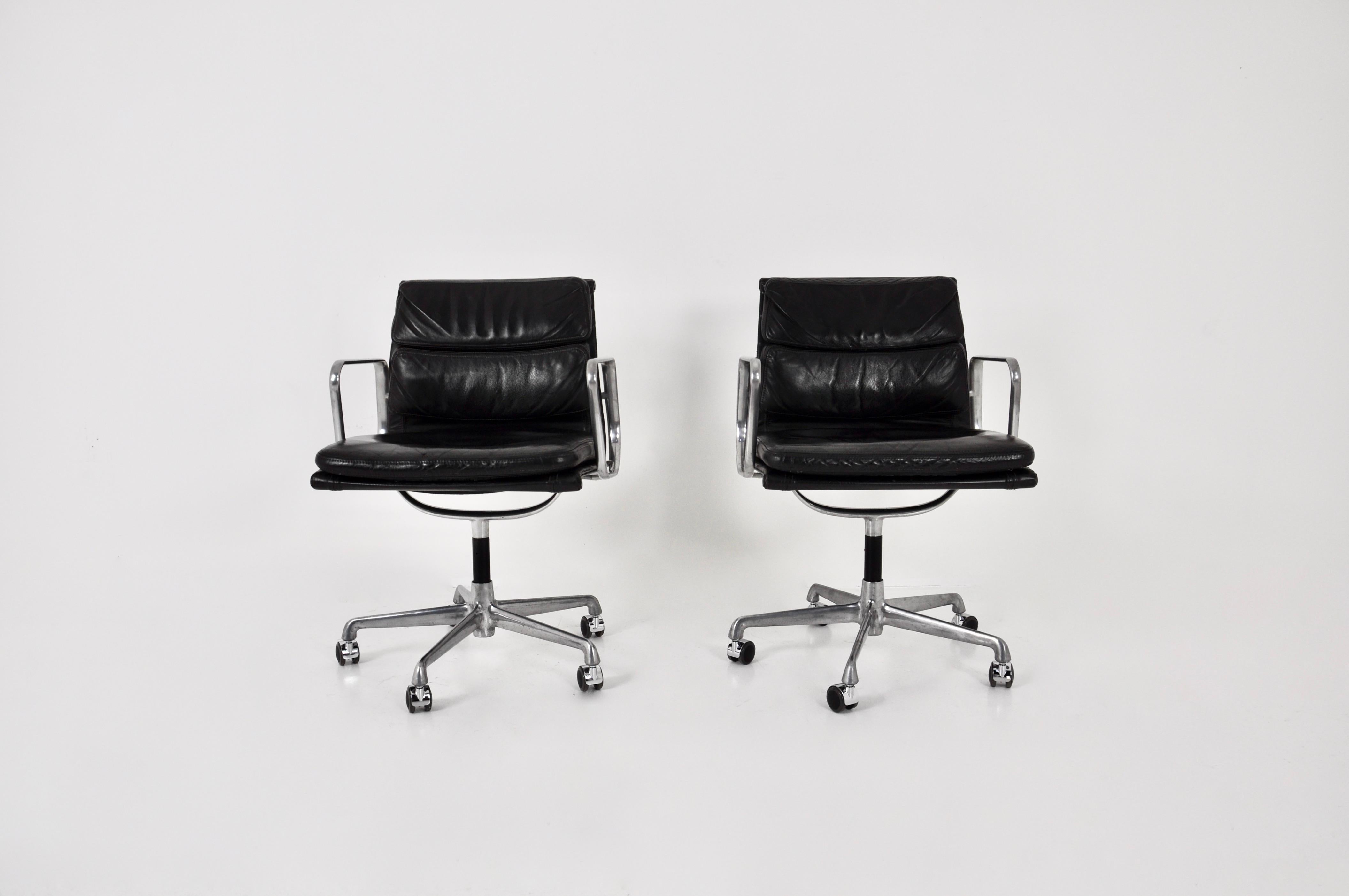 Central American Black Leather Soft Pad Chair by Charles and Ray Eames for Icf, 1970s, Set of 2