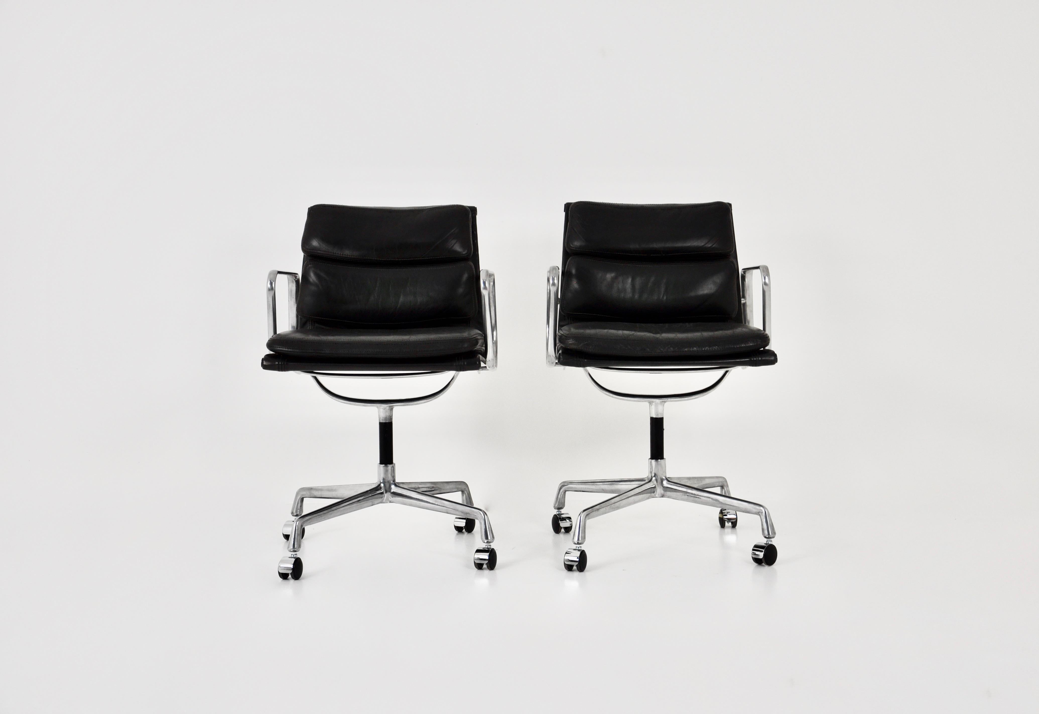 Central American Black Leather Soft Pad Chair by Charles and Ray Eames for Icf, 1970s, Set of 2